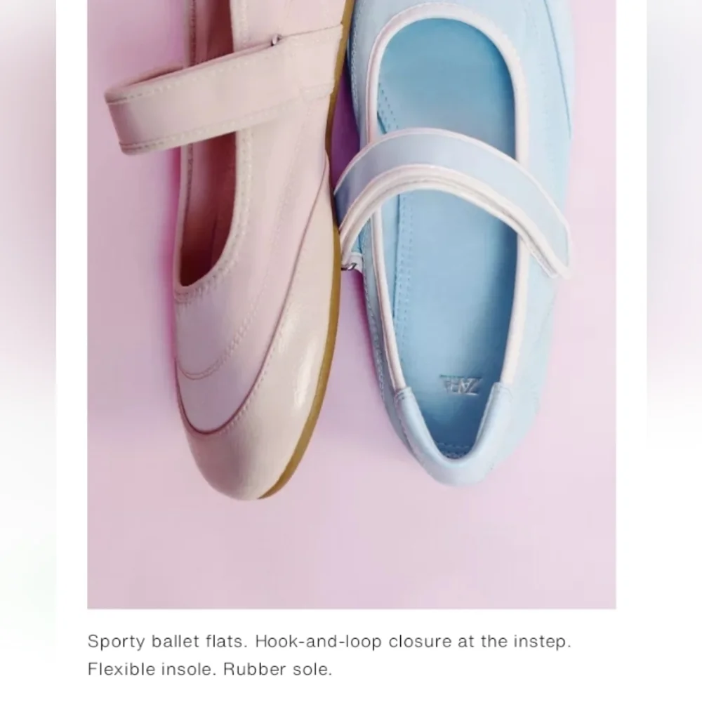 Zara Light Blue Girls' Mary Jane Sporty Ballet Flats with Cream Trim Sz-2.5